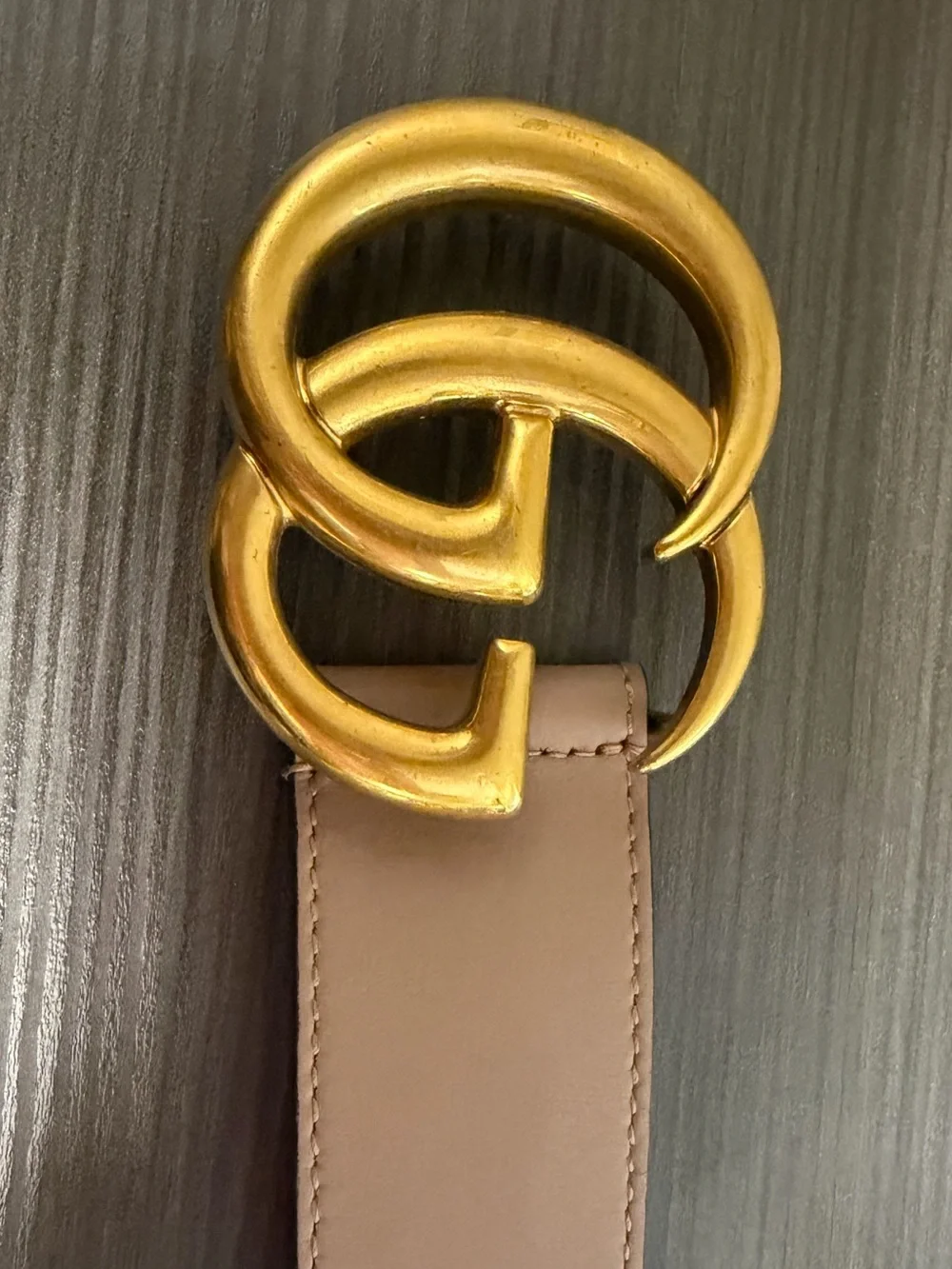 Gucci Taupe Leather Belt with Gold Double G Buckle